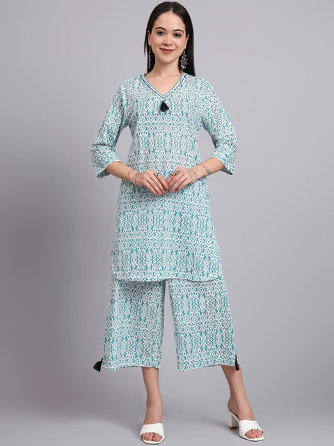 HERE&NOW Women Cotton Printed & Hand Work Co-Ord Set