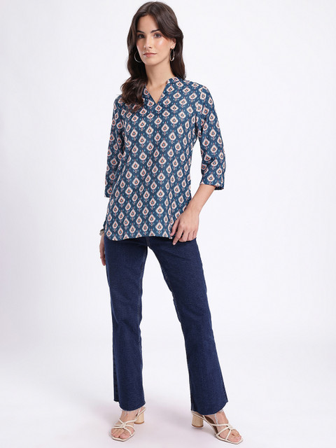 Anouk Rustic Ethnic Motif Printed Mandarin Collar Straight Kurti - Image 6