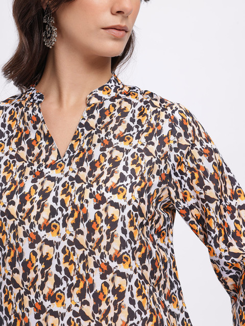 Anouk Rustic Leopard Printed Mandarin Collar Straight Kurti - Image 3