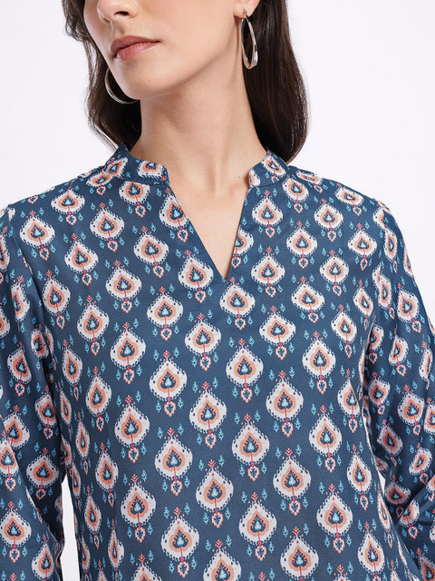 Anouk Rustic Ethnic Motif Printed Mandarin Collar Straight Kurti - Image 3