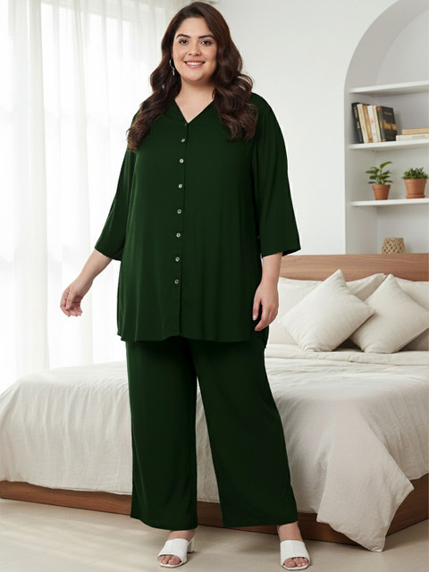 Indietoga Women Plus Size Longline Shirt and Pyjama Night Suit