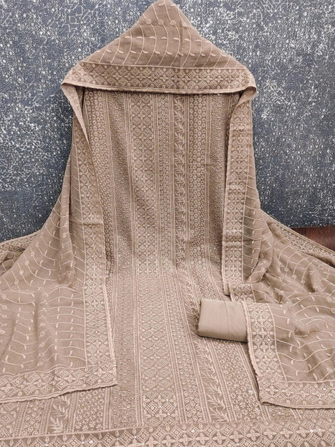 Nayanthara Trends Floral Lucknowi Chikankari Embroidered Unstitched Dress Material