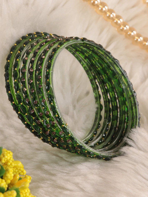 STYOLLO Women Set Of 12 Green Glass Zircon Bangle