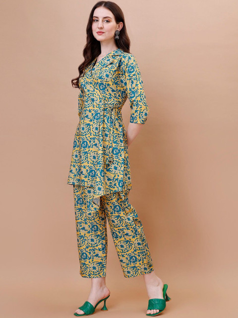 CORSICA Women Floral Printed V Neck Tunic With Trousers Co-Ords - Image 4