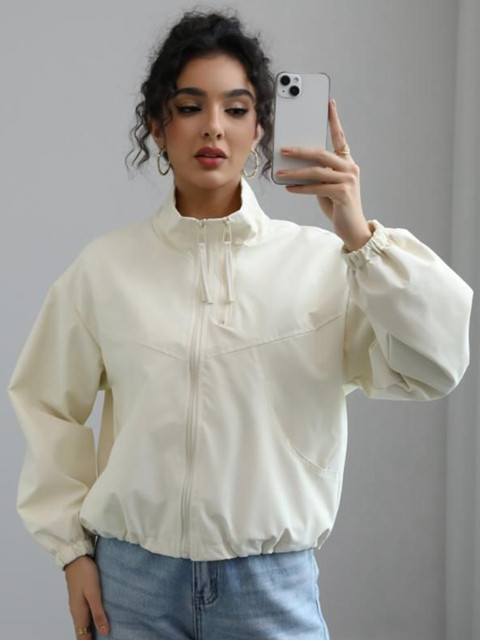 StyleCast Stand Collar Lightweight Sporty Jacket With Patchwork