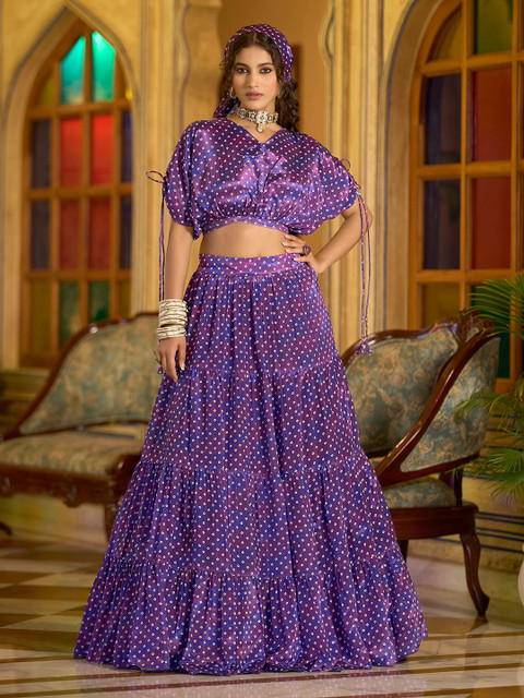 PURVAJA Printed Lehenga & Unstitched Blouse