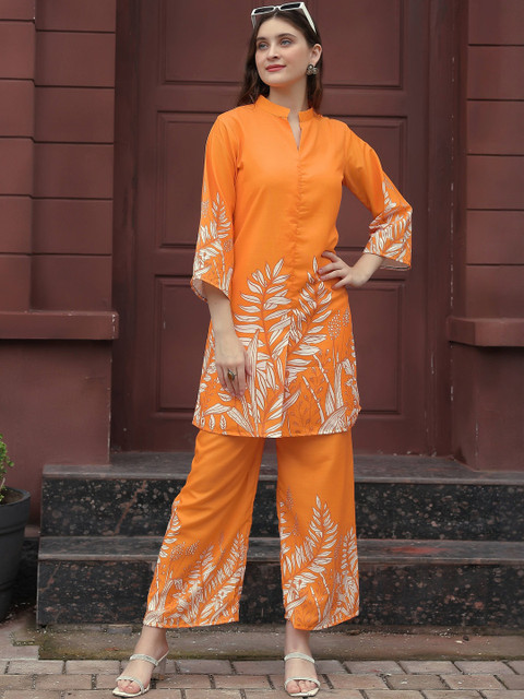 CORSICA Women Orange Viscose Rayon Printed Co-Ords - Image 3