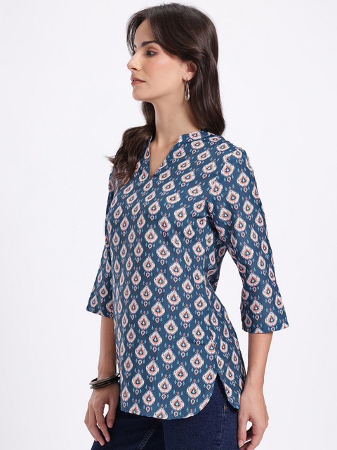Anouk Rustic Ethnic Motif Printed Mandarin Collar Straight Kurti - Image 4