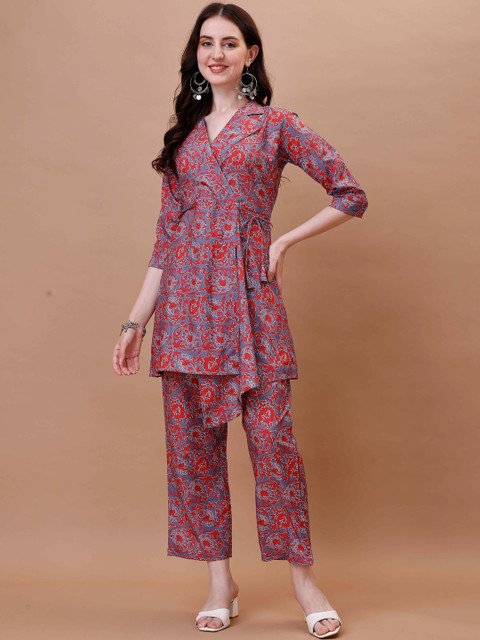 CORSICA Women Red Viscose Rayon Printed Co-Ords
