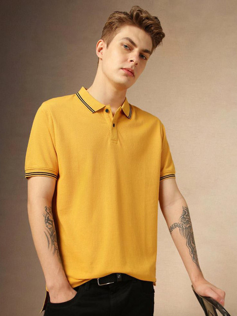 TIGER SNAKE Men Solid Polo Collar Cotton T-shirt