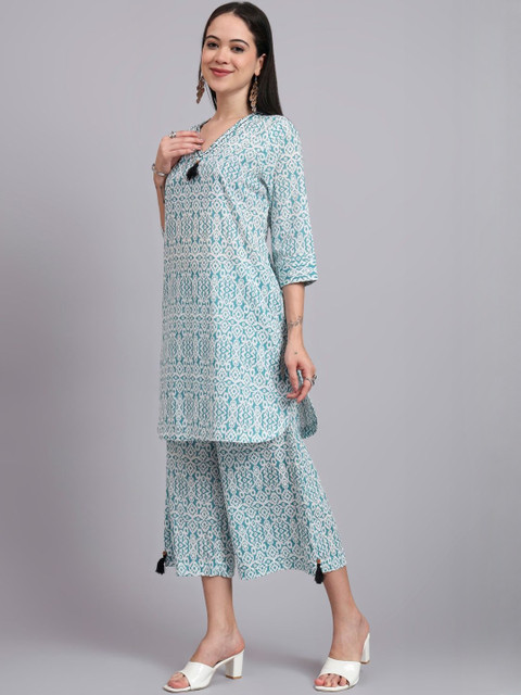 HERE&NOW Women Cotton Printed & Hand Work Co-Ord Set - Image 5