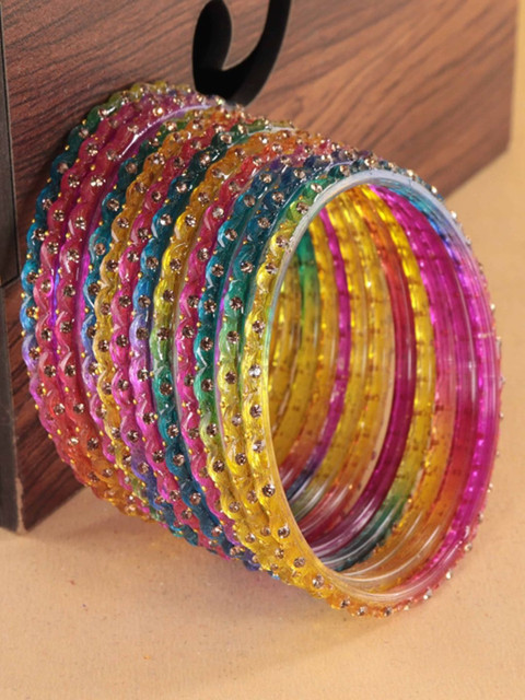 STYOLLO Set Of 12 Zircon Studded And Crystals Beaded Bangles