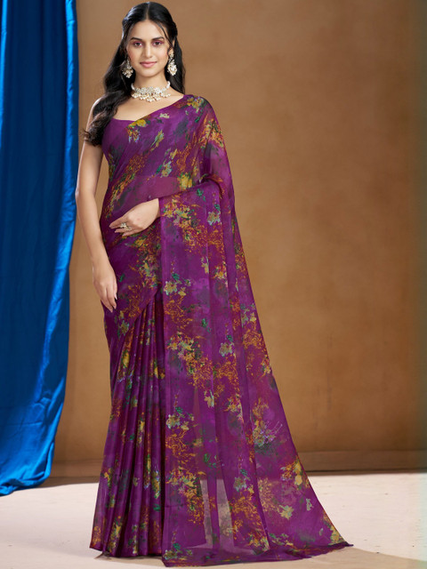 Garden Vareli Floral Printed Pure Chiffon Saree