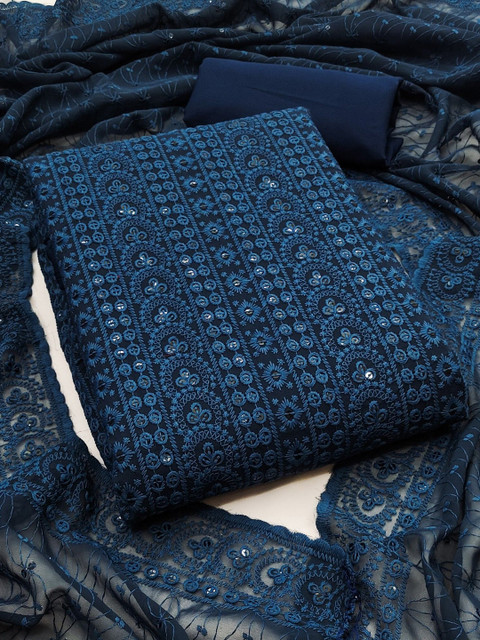 Nayanthara Trends Floral Lucknowi Chikankari Embroidered Unstitched Dress Material