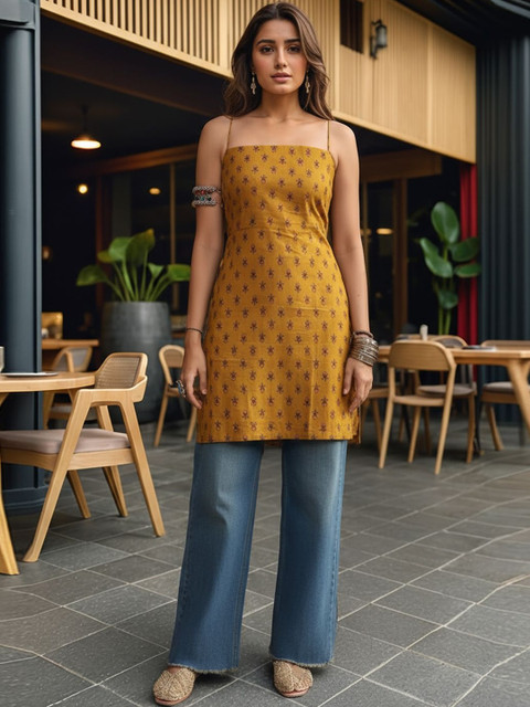 SZN Floral Printed Shoulder Strap Sleeveless Ethnic Top