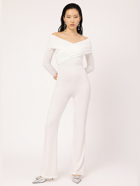 DressBerry Luxe Layered Off-Shoulder Styled Back Wrap Jumpsuit
