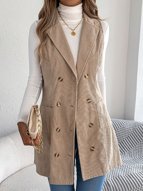 StyleCast x Revolte Women Lapel Collar Double-Breasted Overcoat