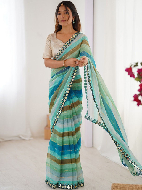 Twika Striped Mirror Work Saree