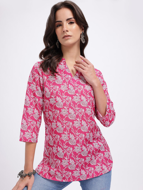 Anouk Rustic Floral Printed Mandarin Collar Straight Kurti