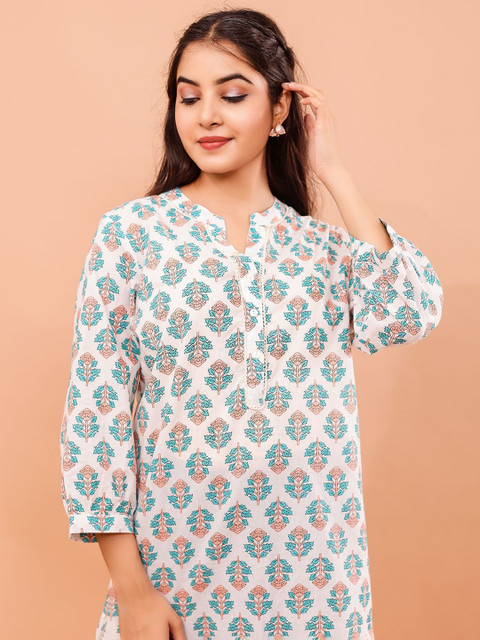 VASVI Print Mandarin Collar Ethnic Cotton Top