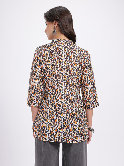 Anouk Rustic Leopard Printed Mandarin Collar Straight Kurti - Image 5