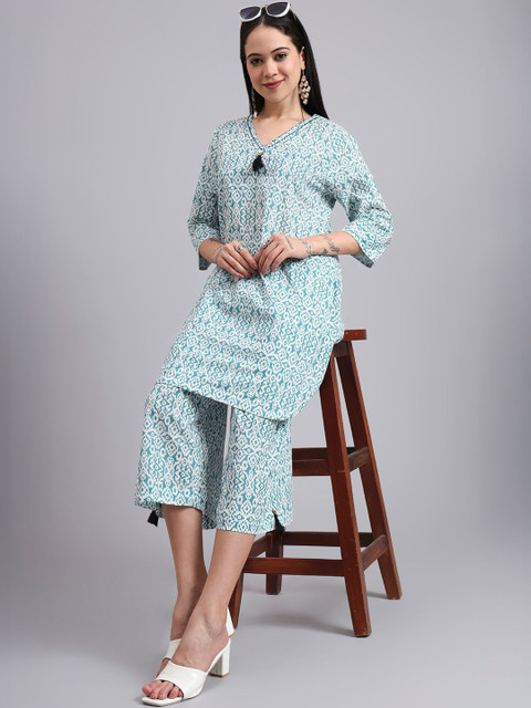 HERE&NOW Women Cotton Printed & Hand Work Co-Ord Set - Image 7