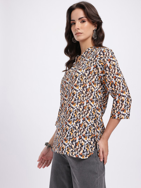 Anouk Rustic Leopard Printed Mandarin Collar Straight Kurti - Image 4