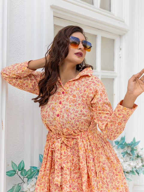 CORSICA Women Orange Cotton Blend Floral Printed Co-Ords Set