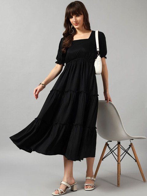 Jash Creation Women Black Crepe Solid Anarkali Kurtas