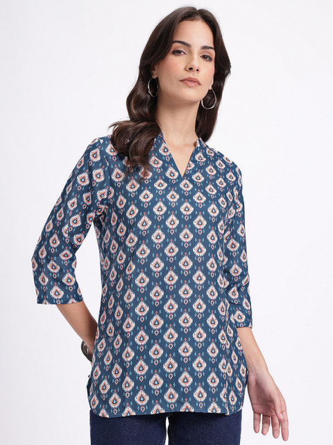 Anouk Rustic Ethnic Motif Printed Mandarin Collar Straight Kurti - Image 2
