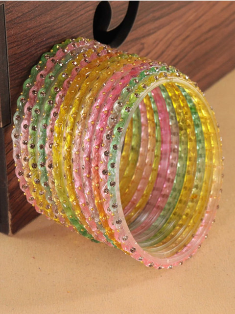 STYOLLO Set Of 12 Zircon Studded And Crystals Beaded Bangles