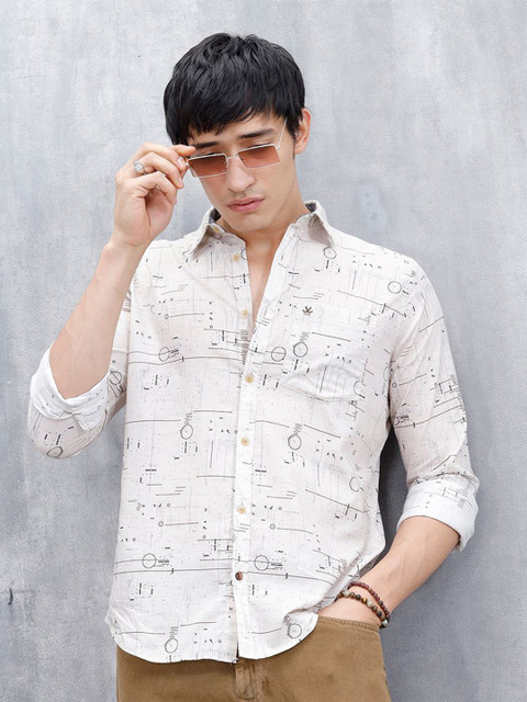 WROGN Men Geometric Printed Spread Collar Cotton Casual Shirt