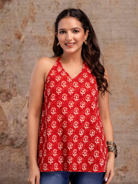 flipFabric Women Ethnic Motifs Printed Halter Neck Pure Cotton Kurti