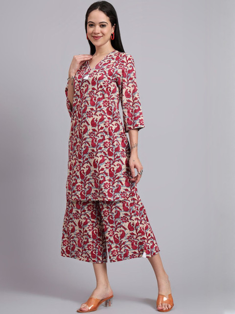 HERE&NOW Floral Printed Pure Cotton Tunic With trouser - Image 6