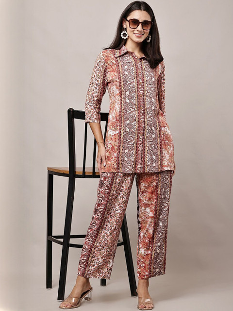 HERE&NOW Women Printed Shirt & Trousers Co-Ords