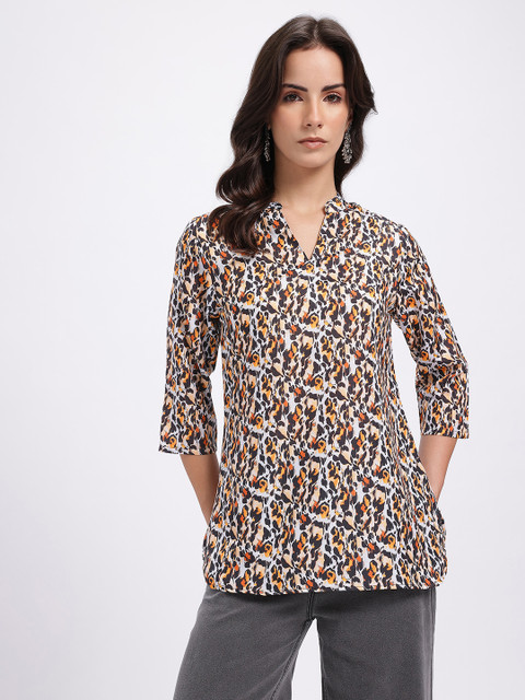 Anouk Rustic Leopard Printed Mandarin Collar Straight Kurti - Image 2