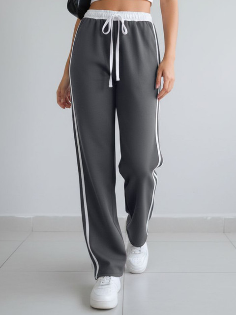 SAKHWALA Women Striped Relaxed Fit Wide Leg Track Pants