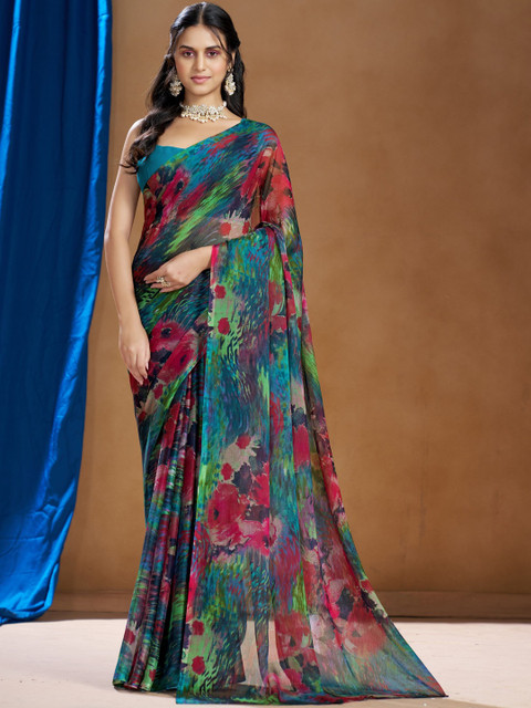 Garden Vareli Floral Printed Pure Chiffon Saree