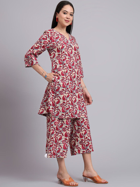 HERE&NOW Floral Printed Pure Cotton Tunic With trouser - Image 5