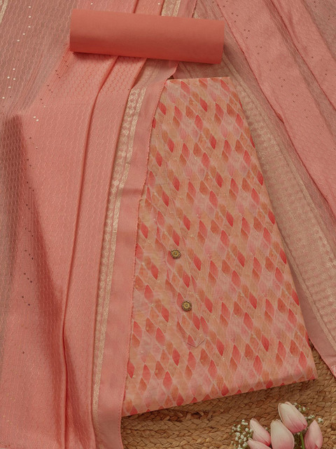 Soch Geometric Printed Zari Chanderi Cotton Unstitched Dress Material