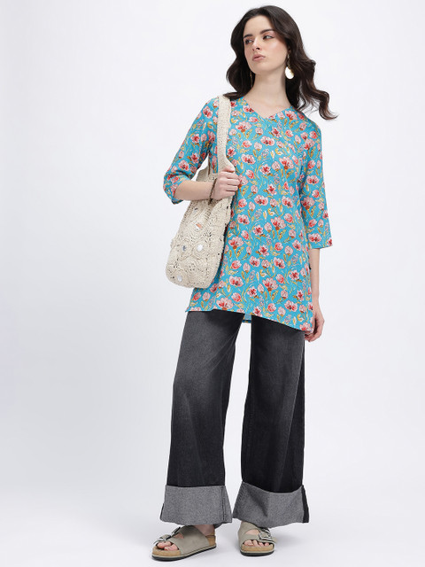 Anouk Rustic Floral Printed V-Neck Straight Pure Cotton Kurta