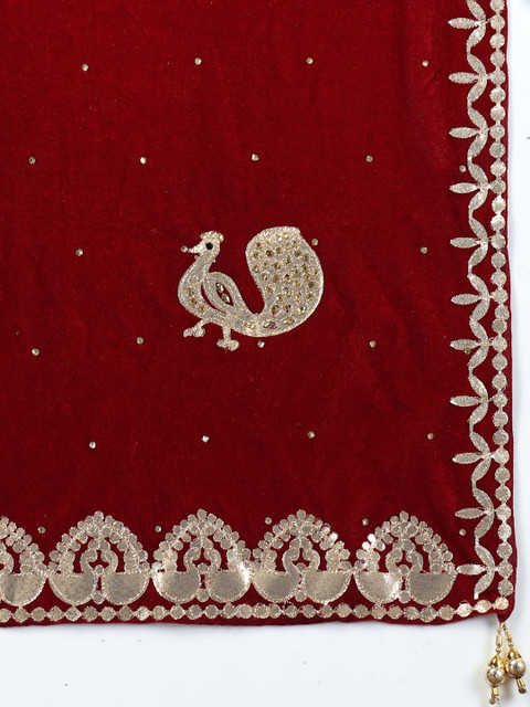 Clora Creation Ethnic Motifs Embroidered Gotta Patti Velvet Dupatta - Image 3