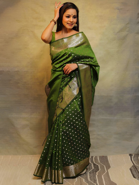 PEACH PIPER Woven Design Zari Banarasi Saree