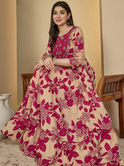 Sangria Women Magenta Cotton Embroidered Anarkali Kurtas - Image 6