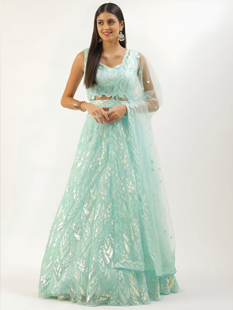 FABPIXEL Embroidered Sequinned Semi-Stitched Lehenga & Unstitched Blouse With Dupatta