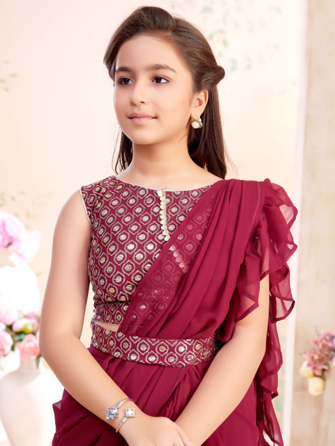 BAESD Girls Georgette Lehenga Saree With Attachable Dupatta With Stitched Blouse - Image 2