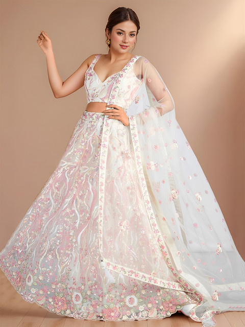 FABPIXEL Embellished Sequinned Semi-Stitched Lehenga & Unstitched Blouse With Dupatta