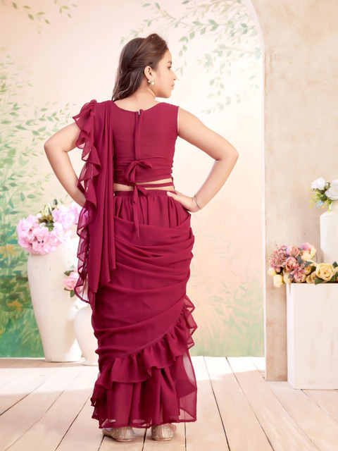 BAESD Girls Georgette Lehenga Saree With Attachable Dupatta With Stitched Blouse - Image 5