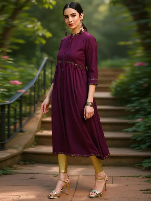 KALINI Mandarin Collar A-Line Kurta - Image 3