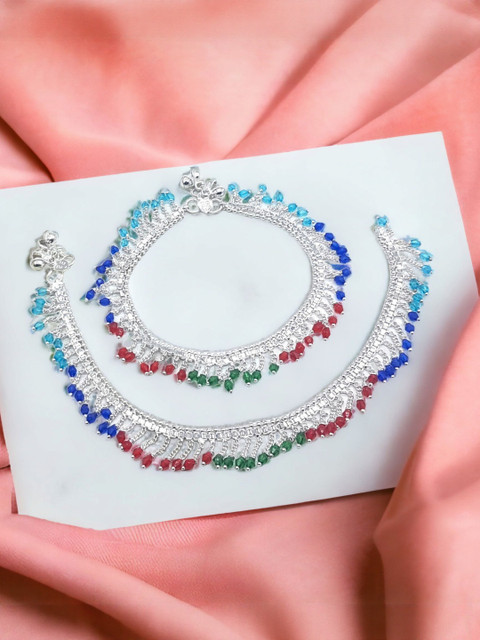 BR Ornaments Women Silver-Plated Artificial Stones Anklet